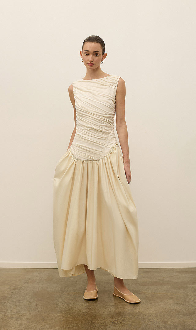Ora Draped Dress in Cream