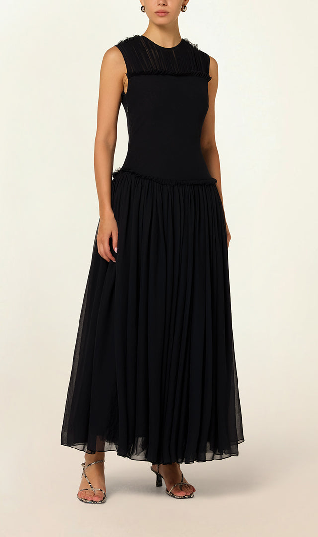 abadia midi dresses Laana gathered cotton-blend poplin midi dress - black