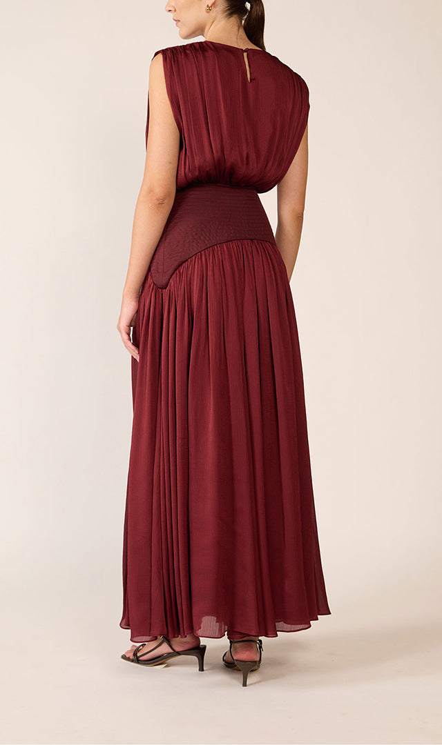 abadia suri paneled twill and crinkled voile maxi dress Suri Maxi Dress in Pomegranate