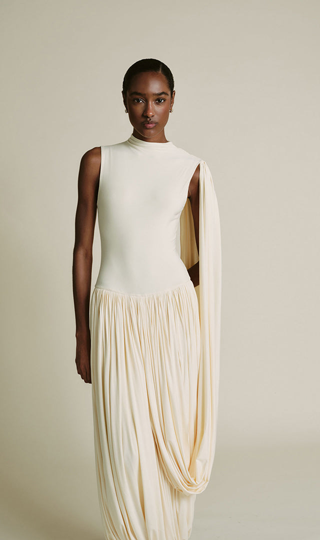 abadia knit dresses Abadia Knitted A-Line Midi Dress In Cream - 50% Off