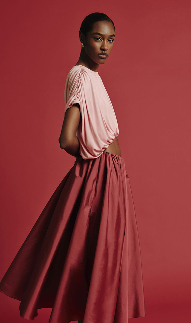 abadia midi dresses Abadia Sadu Paneled Satin Midi Dress