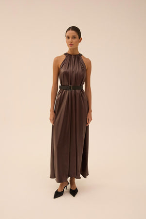 Halterneck Dress in Brown