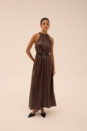 Halterneck Dress in Brown