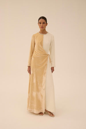 Tie Waist Velvet Dress in Cream