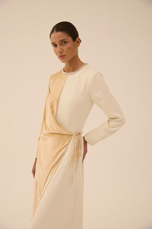 Tie Waist Velvet Dress in Cream