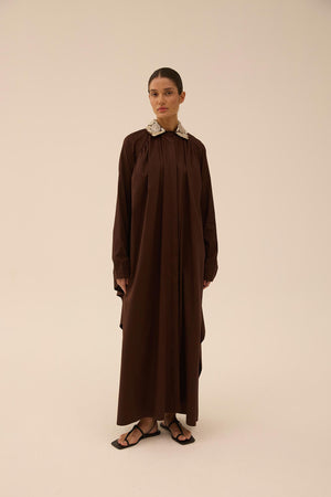 Selma Batwing Raglan Shirt Dress in Brown