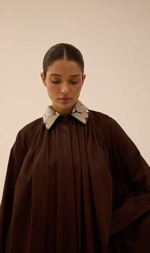 Selma Batwing Raglan Shirt Dress in Brown