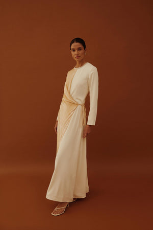 Tie Waist Velvet Dress in Cream