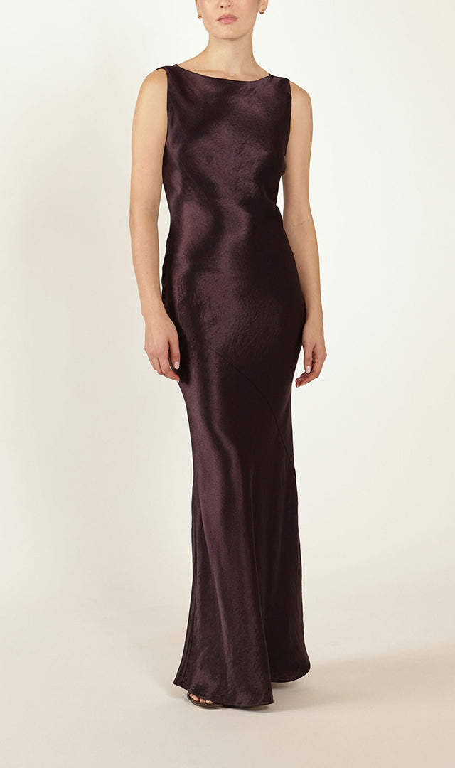 Cowl Back Dress in Aubergine