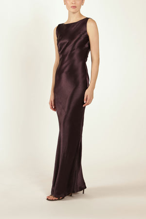 Cowl Back Dress in Aubergine