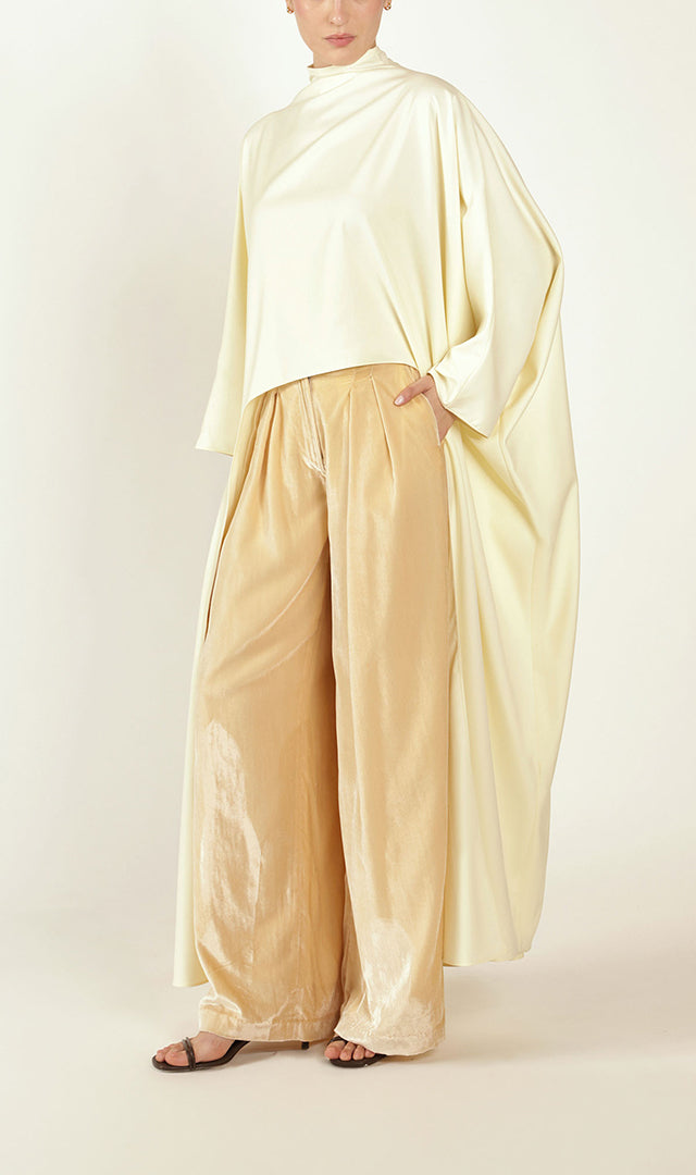 Double Pleat Trouser in Velvet - Cream