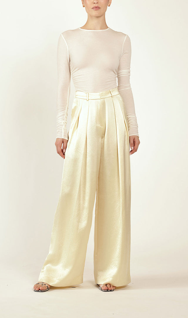 Double Pleat Trouser in Butter Yellow