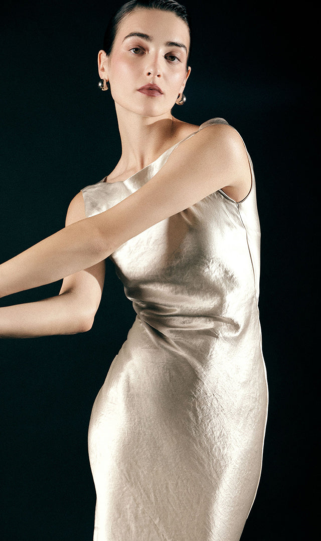 Cowl Back Dress in Silver