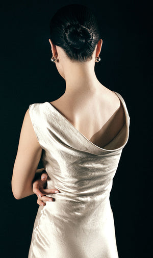 Cowl Back Dress in Silver
