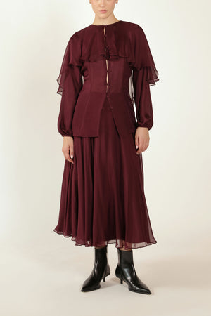 Cape Blouse in Silk in Maroon