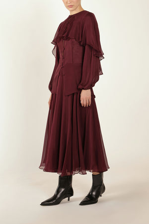 Cape Blouse in Silk in Maroon