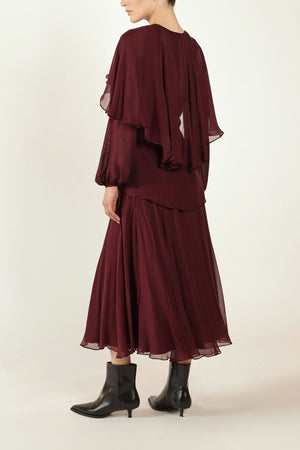 Cape Blouse in Silk in Maroon