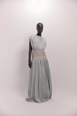 abadia suri paneled twill and crinkled voile maxi dress Unknown Abadia Suri Paneled Twill And Crinkled-Voile Maxi Dress In Black - 40% Off