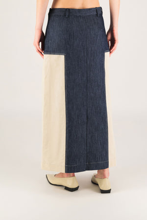 Denim Skirt with Cream on Side