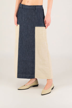 Denim Skirt with Cream on Side