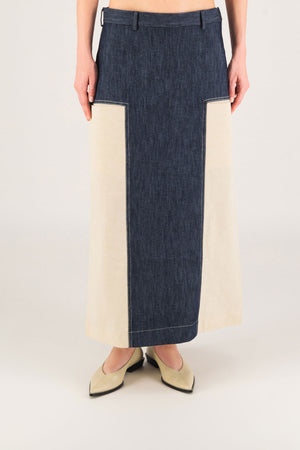 Denim Skirt with Cream on Side