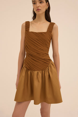 Kaia Square Neck Dress in Brown - Abadia