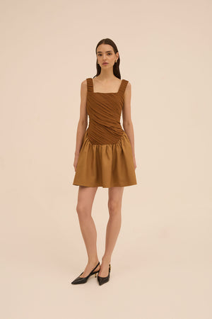 Kaia Square Neck Dress in Brown - Abadia