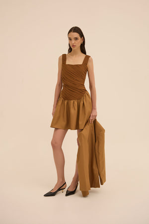 Kaia Square Neck Dress in Brown - Abadia