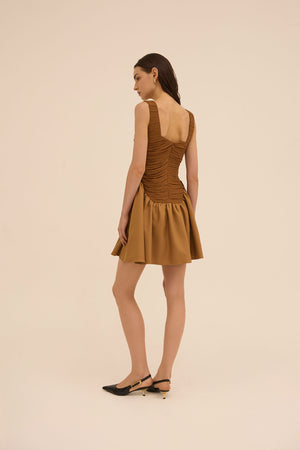 Kaia Square Neck Dress in Brown - Abadia