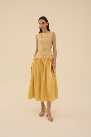 Ora Draped Dress in Beige - Abadia