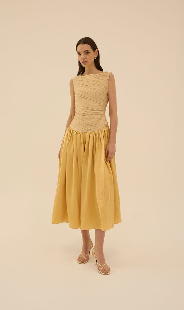 Ora Draped Dress in Beige - Abadia