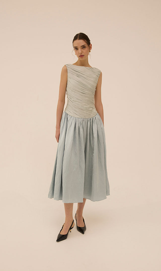 Ora Draped Dress in Blue - Abadia