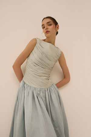 Ora Draped Dress in Blue - Abadia