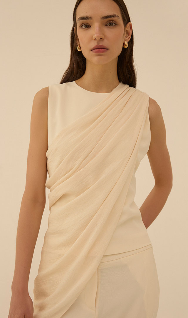 Ray Scarf Top in Cream - Abadia