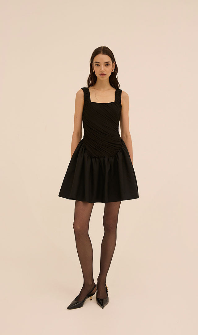 Kaia Square Neck Dress in Black - Abadia