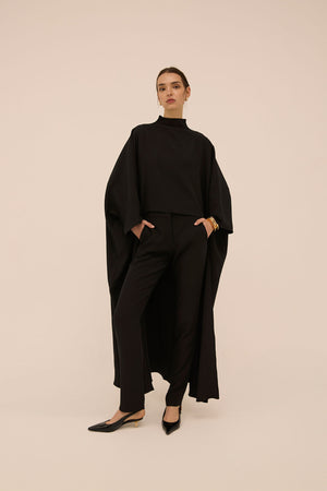 Lily Drop Hem Bisht in Black - Abadia