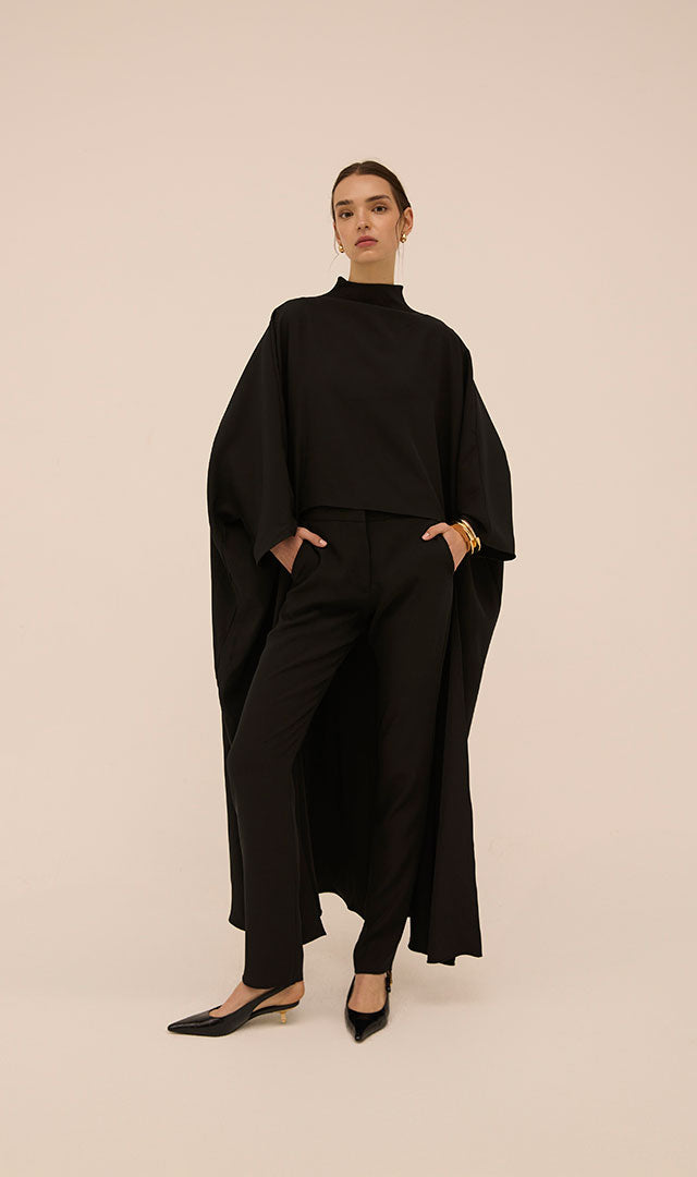 Lily Drop Hem Bisht in Black - Abadia