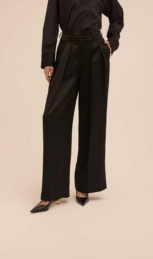 Pleated Wide Leg Trouser - Abadia