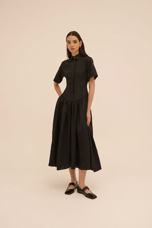 Mena Shirt Dress in Black - Abadia