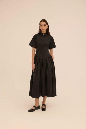 Mena Shirt Dress in Black - Abadia