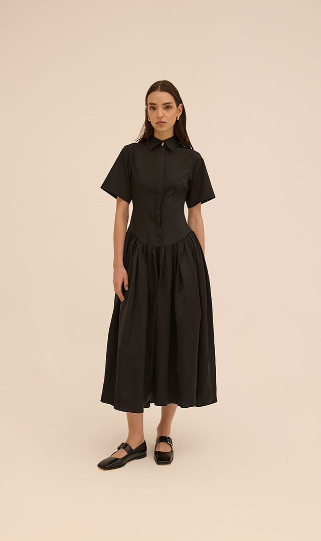 Mena Shirt Dress in Black - Abadia