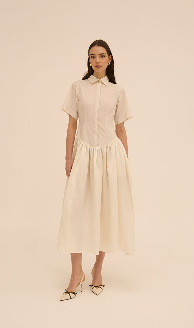 Mena Shirt Dress in Cream - Abadia