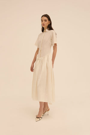 Mena Shirt Dress in Cream - Abadia