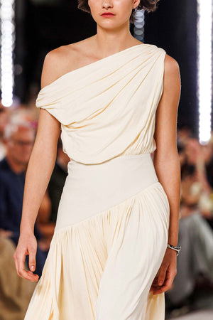 Gwen Off Shoulder Drape Dress in Cream