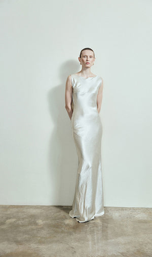 Cowl Back Dress in Silver