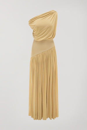 Gwen Off Shoulder Drape Dress in Yellow