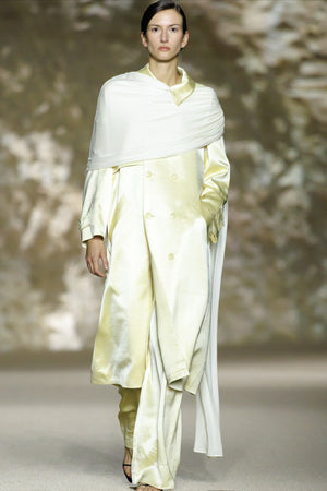 Double Pleat Trouser in Butter Yellow