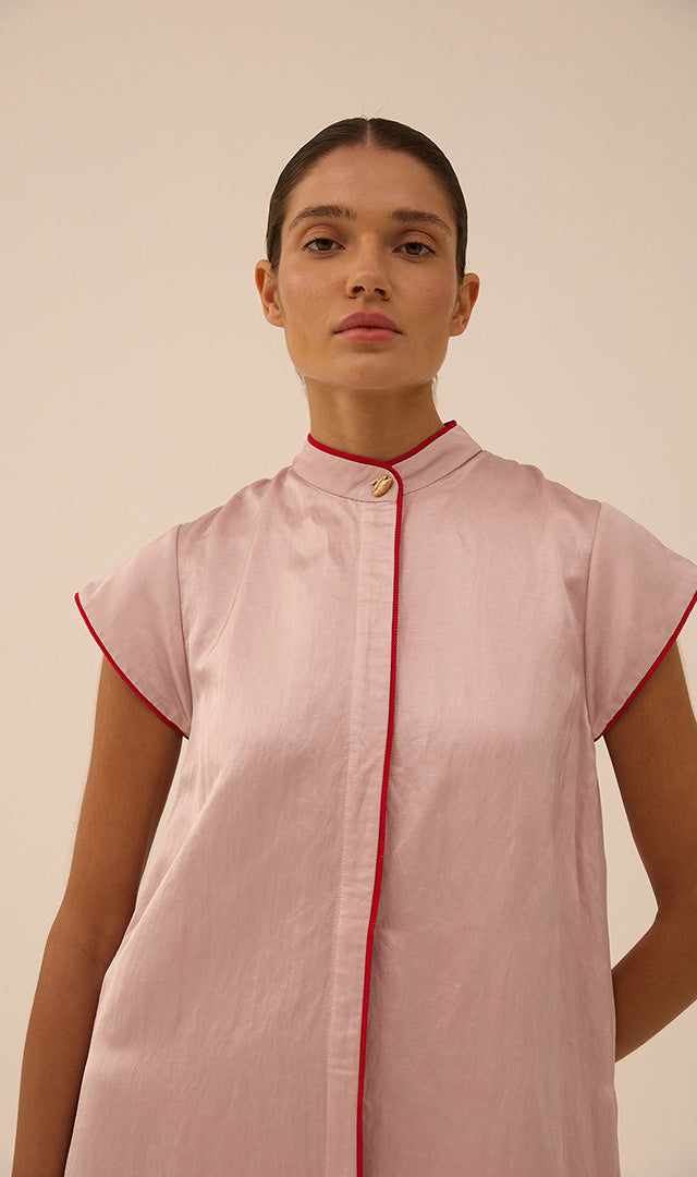 Cap Sleeve Shirt Dress in Pink