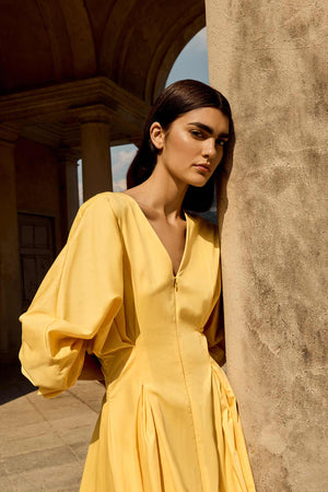 Amaya Dress in Rutab Yellow - Abadia