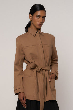 Cropped Utility Jacket in Brown - Abadia 